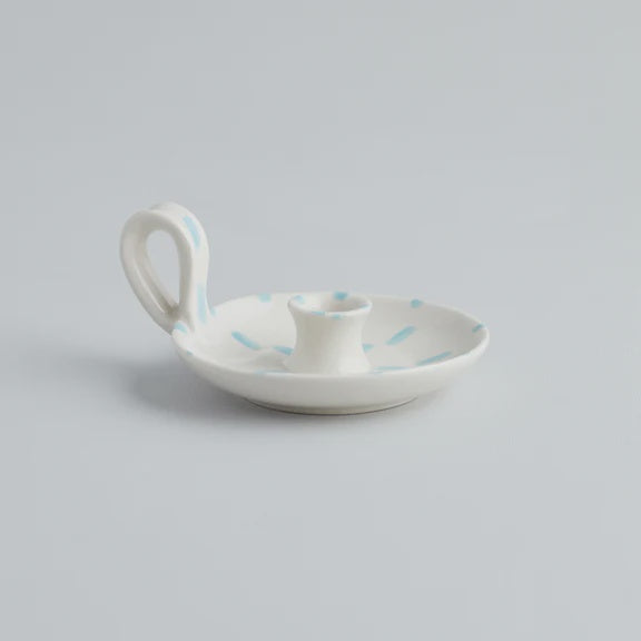 Candleholder blue brush marks