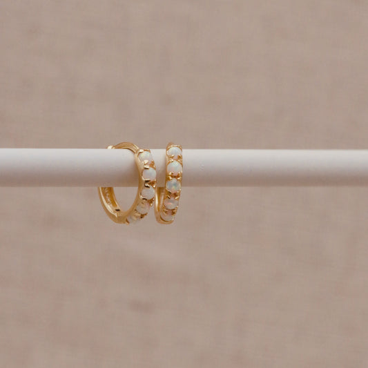 LN Earrings Opal Huggie Hoops
