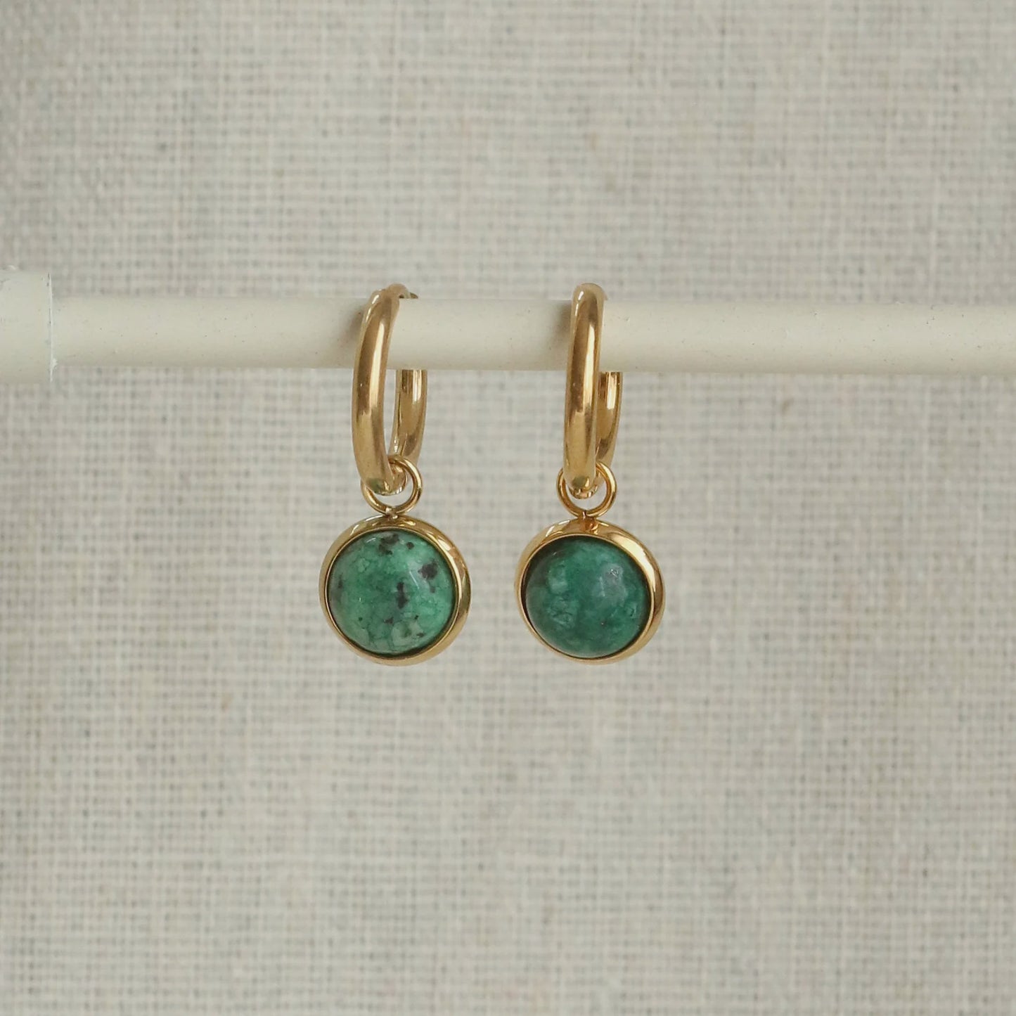 LN Earrings Green and Gold Hoops