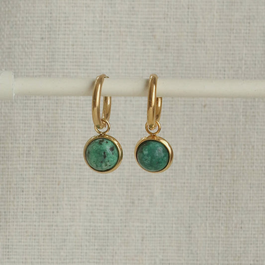 LN Earrings Green and Gold Hoops