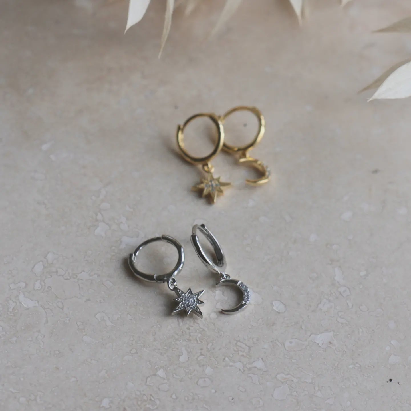 LN  Earring Moon & Star Huggie Hoops