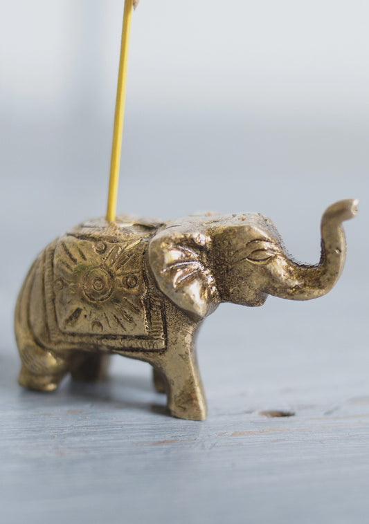 Namaste Incense Holder Antique Brass Elephant