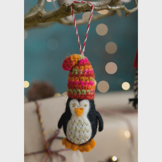 Namaste Xmas Decoration Felt Penguin in Woolly Hat