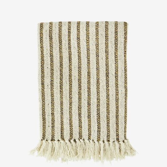 MS Throw off white w/mustard stripe