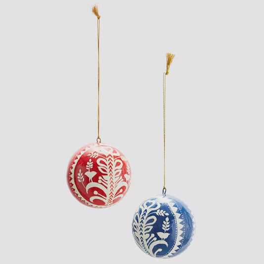 MS Xmas Bauble hand painted red + blue