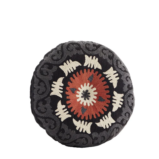 MS Cushion round Suzani embroidered