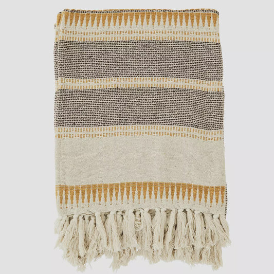 MS THROW RECYCLED COTTON ECRU/BROWN/HONEY